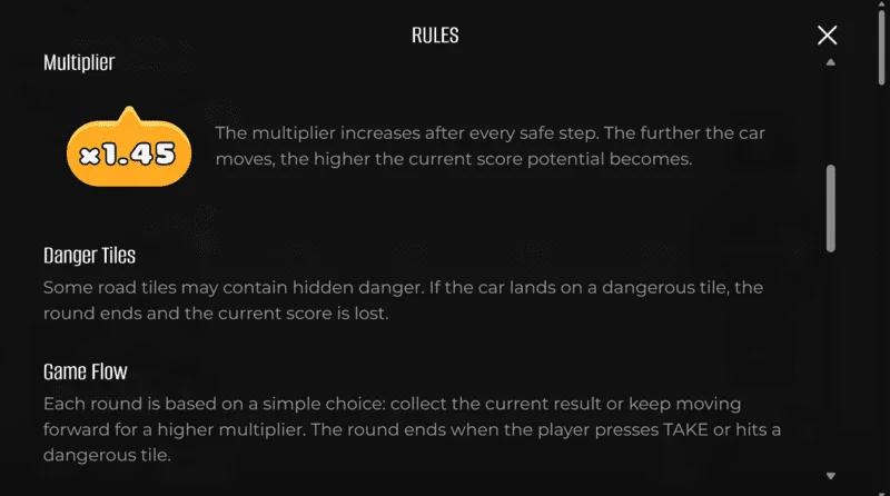 Chicken Revenge - rules and difficulty levels window