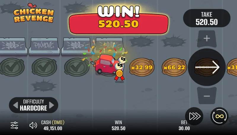 Chicken Revenge - winning screen at the end of a successful run